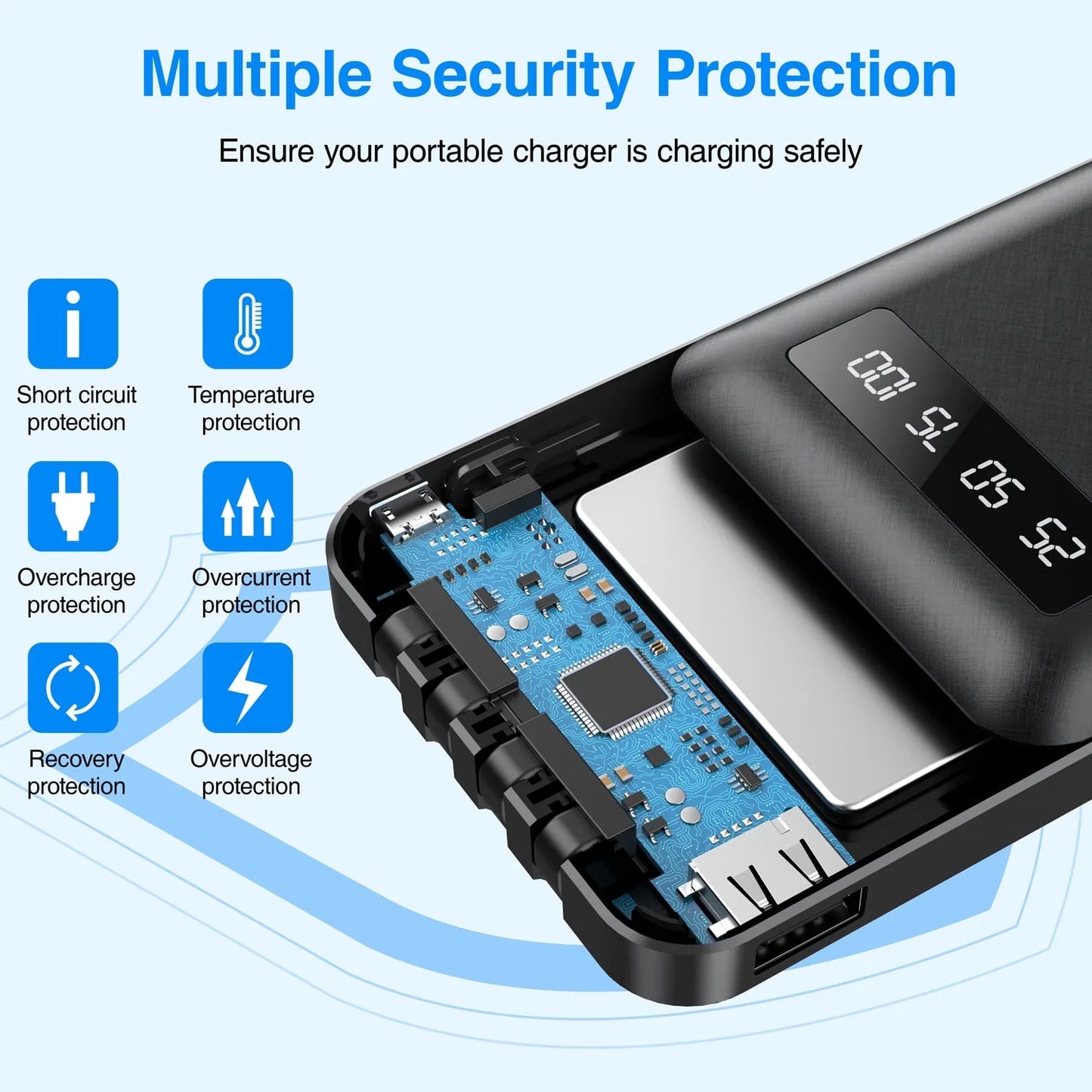 Power Up Anywhere: 20,000mAh Portable Power Bank with Built-In Cables for iPhone & Android
