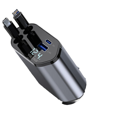 Ultimate 4-in-1 Fast Car Charger: Retractable 100W Power with iPhone and Type-C Cables for On-the-Go Charging