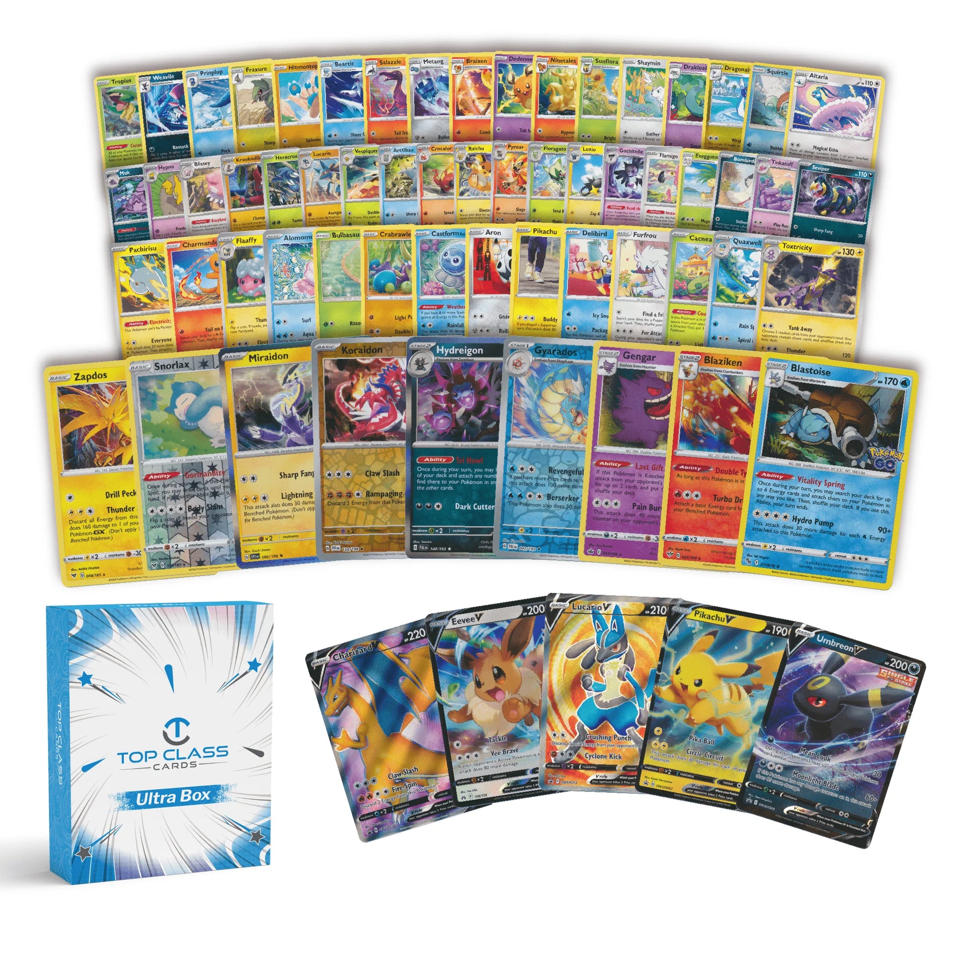 Top Class Cards | Ultra Box | 50 Cards | 5 Holos/Reverse Holos | 1 Ultra Rare Guaranteed | Compatible with Pokemon Cards