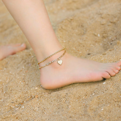 Chic Gold Initial Ankle Bracelets with Heart Charm - Perfect Summer Gifts for Her