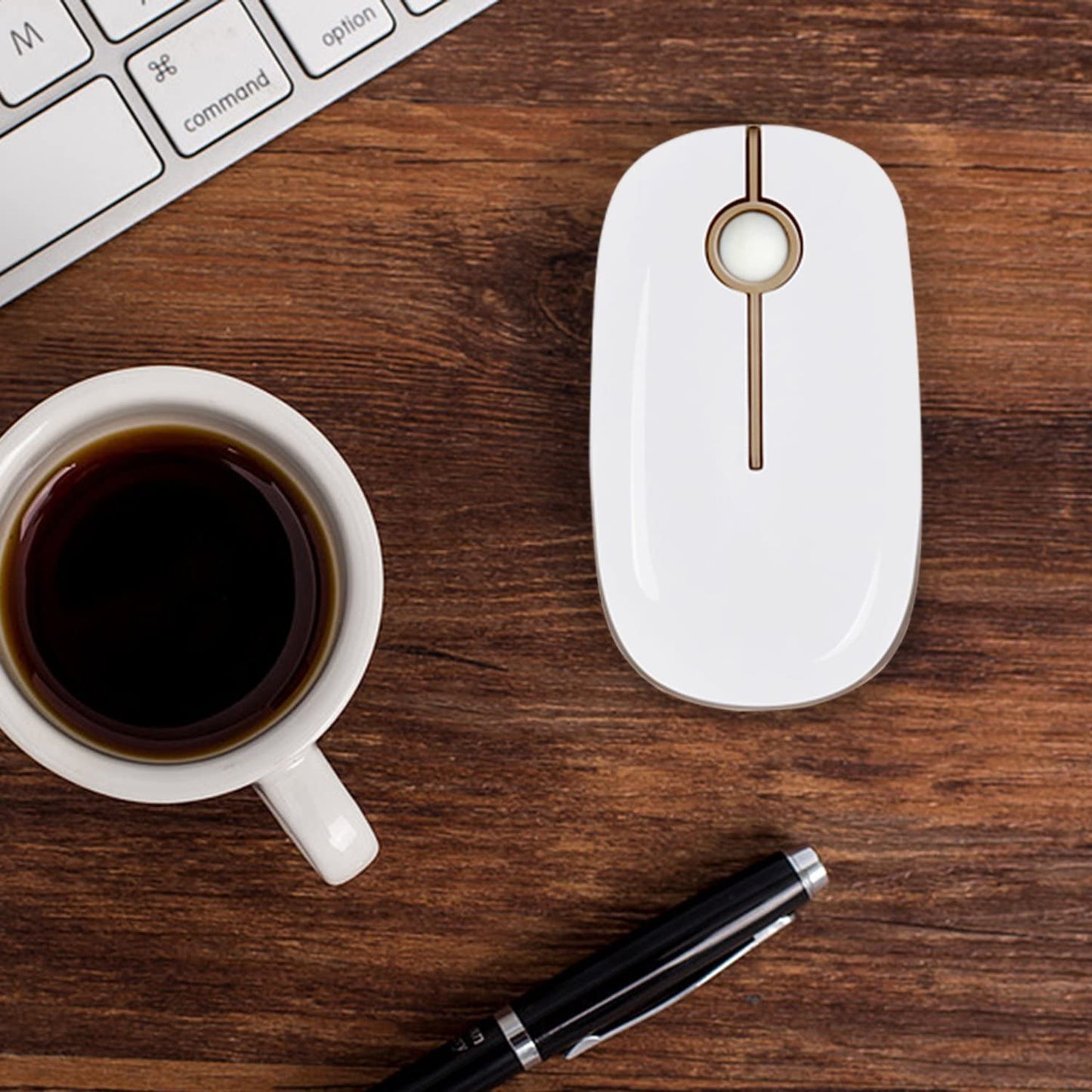 Sleek and Silent Wireless Mouse - 2.4G Slim Portable Optical Mouse for Effortless Navigation on PC, Laptop, and Notebook - Elegant White and Gold Design