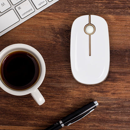 Sleek and Silent Wireless Mouse - 2.4G Slim Portable Optical Mouse for Effortless Navigation on PC, Laptop, and Notebook - Elegant White and Gold Design
