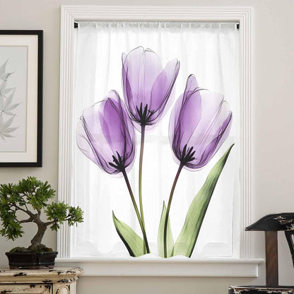 Charming Purple Tulip Sheer Curtains - Elegant 63" Long Window Drapes for Every Room