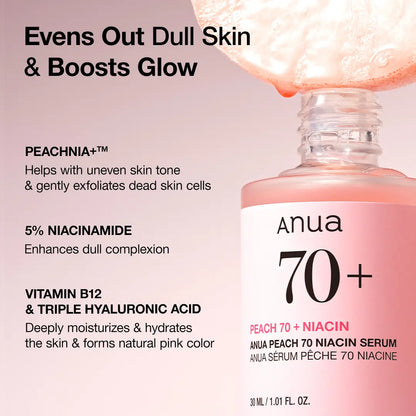 Anua Peach 70 Niacinamide Serum - Brightening Elixir for Radiant Complexion (1.01 Fl. Oz.)