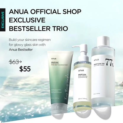 Discover the Anua Essential Trio: Oil Cleanser, Deep Cleansing Foam, and Calming Toner for Radiant Skin