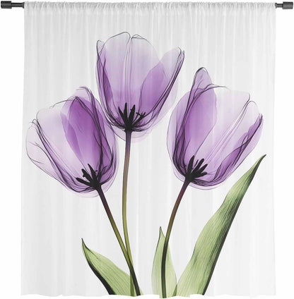 Charming Purple Tulip Sheer Curtains - Elegant 63" Long Window Drapes for Every Room
