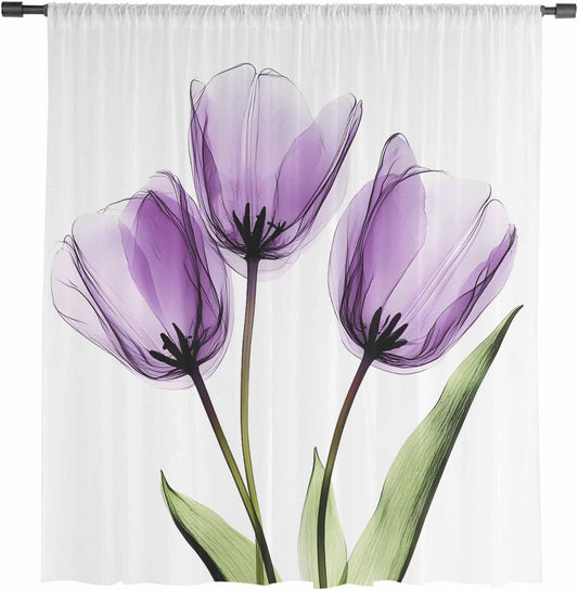 Charming Purple Tulip Sheer Curtains - Elegant 63" Long Window Drapes for Every Room